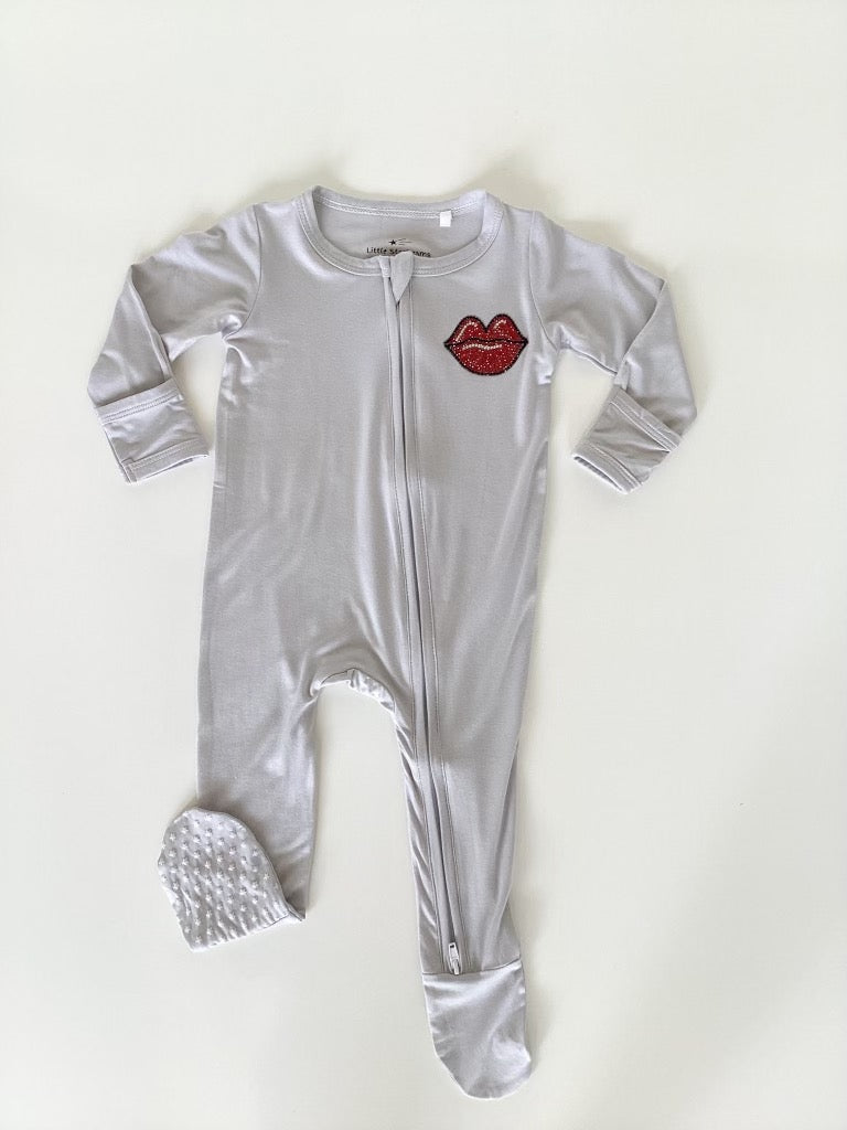 Rhinestone Lips Zippered Footie