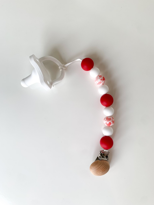 Red Heart Silicone Pacifier Clip